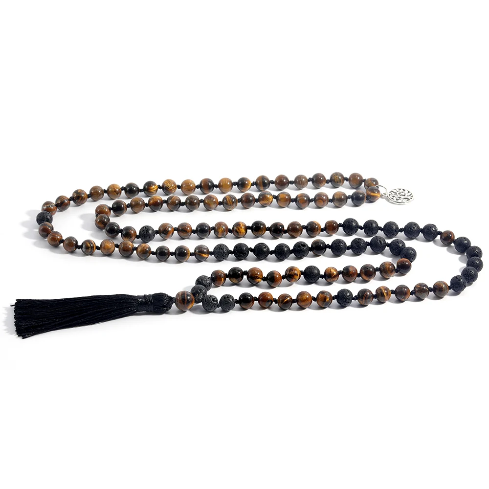 OAIITE натуральный желтый тигровый глаз и черный лавовый бисер 108 ожерелье Мала для