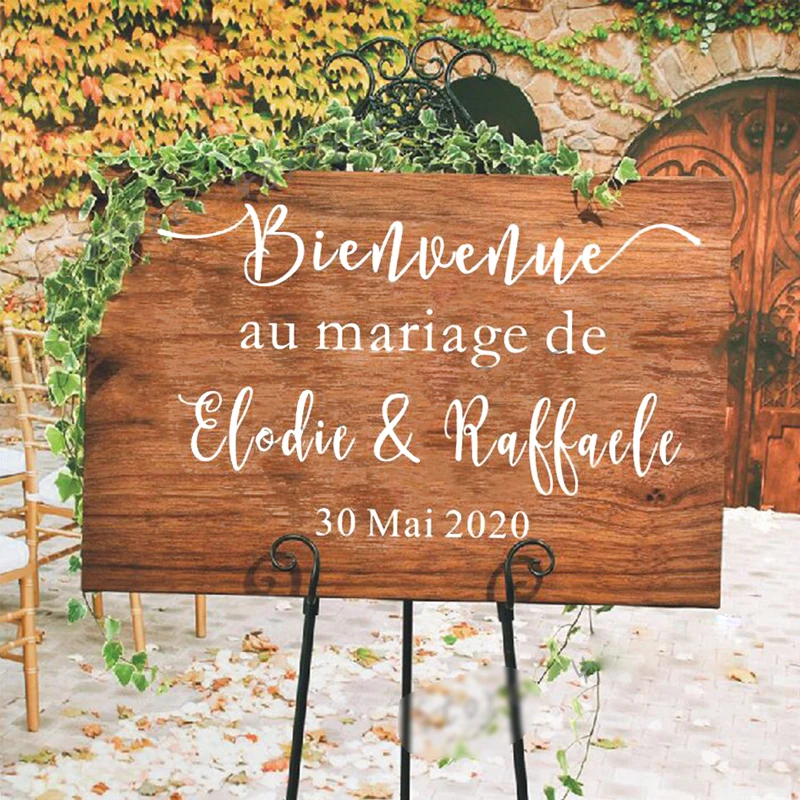 

French Wedding Welcome Sign Sticker Custom Name Date Any Texts Vinyl Decal Romantic Rustic Wedding Mirror Art Mural