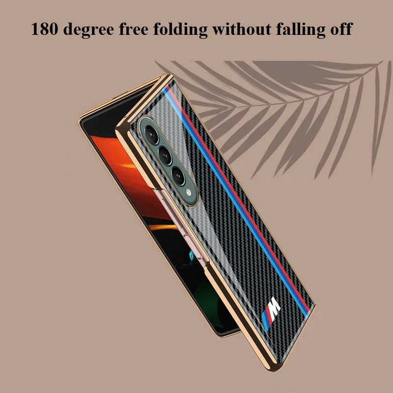 Carbon Fiber Textured Phone Case for Samsung Galaxy Z Fold 3 Cover Luxury Plating Glass Fold3 Shockproof Case for Z Fold 3 Case