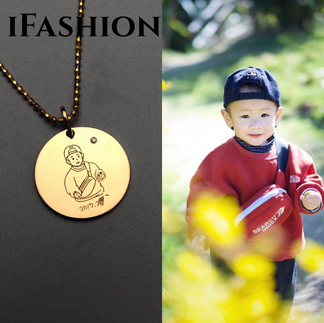 18K Pure Gold Baby Photos, Feet And Paintings Can Be Customized Necklace Pendant Real Solid Gold Beautiful Wedding Fine Jewelry