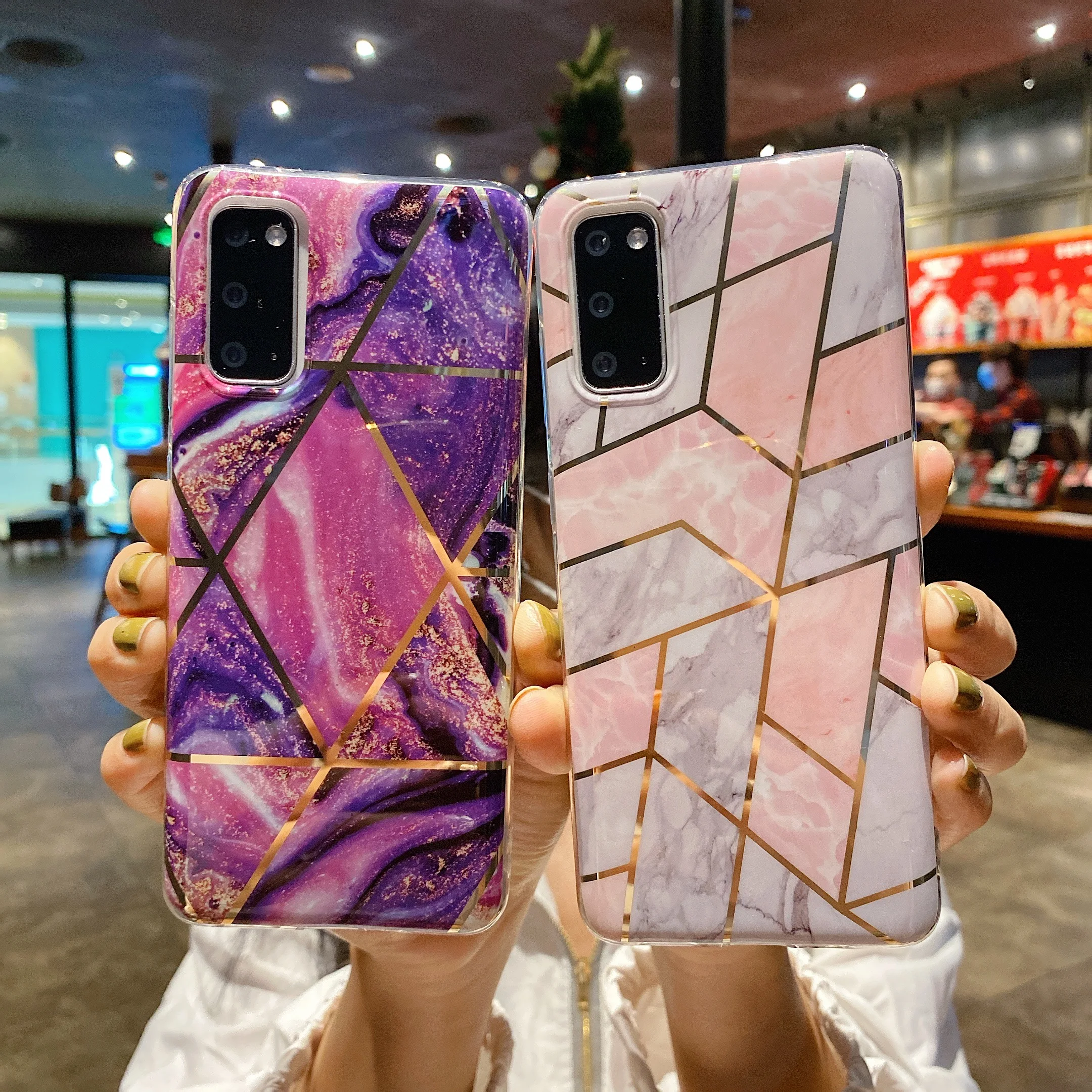 

Phone Case for Samsung Galaxy S22 S21 Ultra A32 A72 A52 A12 A42 A13 A53 A33 A22 Plating Geometric Marble Soft IMD Back Cover