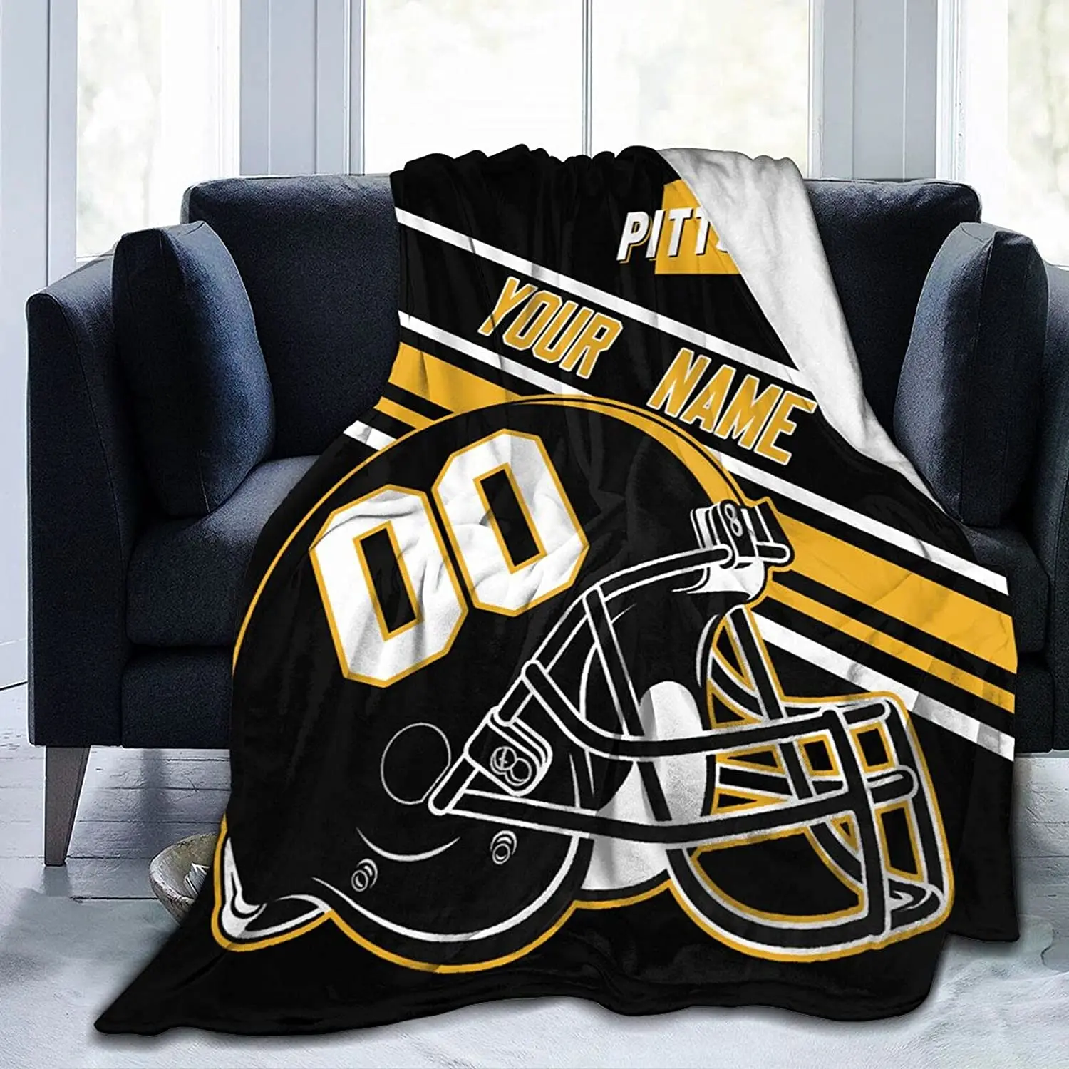 

Custom Football City Blanket Personalized Throw Blanket 3D Printed with Name Numbers Photo Text for Adult Kid Fans Gift