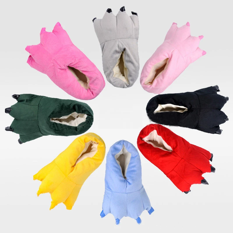 

Winter Warm Soft indoor floor Slippers Women Men Children Shoes Paw Funny Animal Claw Plush Cosplay Costume Props Purim