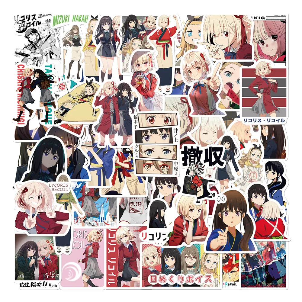 

50PCS Lycoris Recoil Anime Stationery Stickers Cartoon Luggage Laptop Cafe Skateboard Nostalgia Lightning Phone Decals for Gift