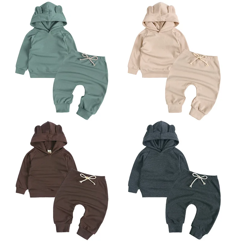 

6-36M Newborn Kid Baby Boys Girls Clothes Set Autumn Winter Hooded Hoodies Sweatshirt Top Pant Suit Two Piece Set 2pcs Outfit