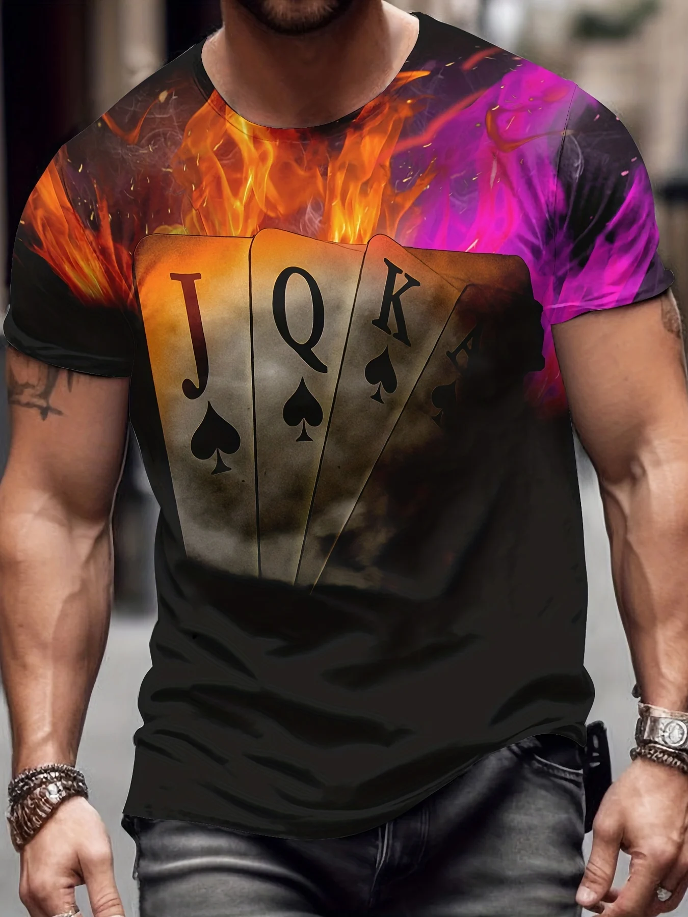 

Playing Card Element Printing Men's Round Neck Short Sleeve Plus Size Comfortable T-shirt 2023 Summer New Street Style Top