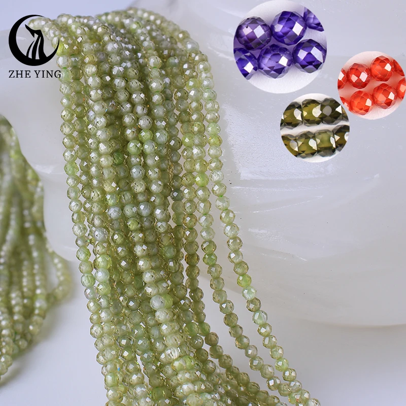 

Zhe Ying 2mm Faceted Natural Zircon Stone Beads Green Avocado Loose Gemstone Faceted Rondelle Zircon Beads for Bracelet Necklace