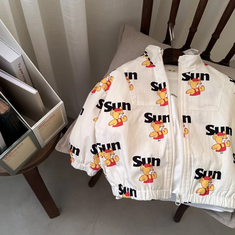 

2023 Spring Unisex Kids Cartoon Bear Printed Hooded Coat Girls Boys Cute Zipper Jacket Baby Girl Boys Clothes Coats New