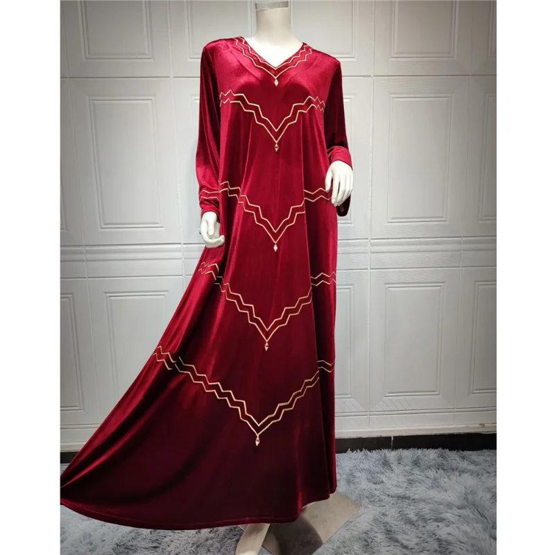 New Winter Muslim Women Velvet Dress Moroccan Kaftan Dubai Long Robe Jubah Turkey Arabic Evening Hijab Vestidos Islamic Clothing