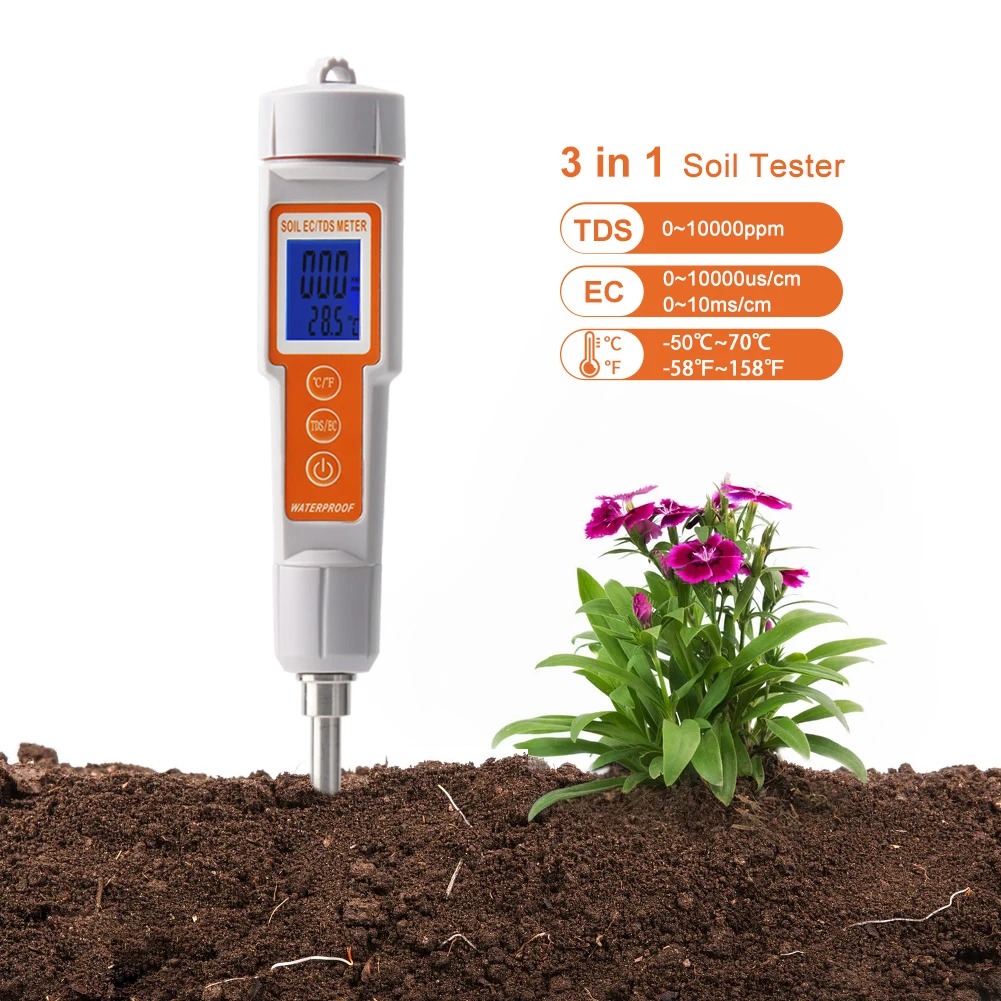 

Digital Soil EC TDS Temperature Tester Multipurpose ppm CF Meter Potted Plant Soil Testing Instrument Gardening Measuring Tools