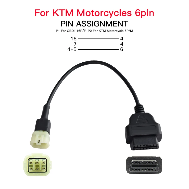 

Разъем OBD2 для мотоцикла KTM, мотоцикла, 6-контактный разъем для Yamaha/Honda/Harley/Ducati/Kawasaki для OBD, автоинструменты, удлинительный кабель для мотоцикла