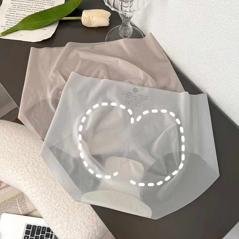 Women's Panties Ice Silk Seamless Sexy Underwear Ultra-thin Transparent Stretch Briefs High Waist Comfortable Lingerie M-XL