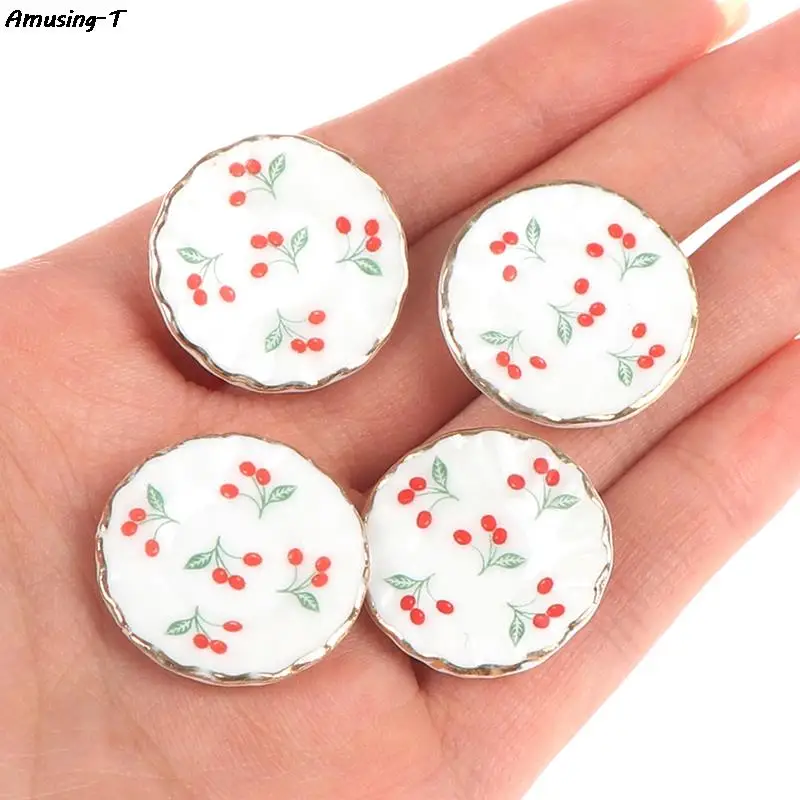 

4PCS/SET Kitchen Toys Dollhouse Cherry Trays Plates Doll Durable Mini Food Dishes Tableware Miniature Doll House Accessories