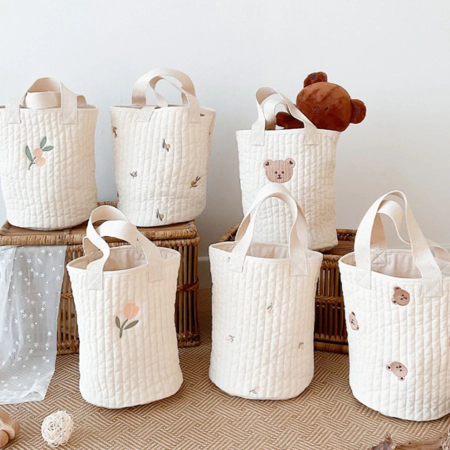 

Korean baby diaper bag storage hanging bag milk bottle bag go out lightweight embroidery bucket children's lunch mummy fashion