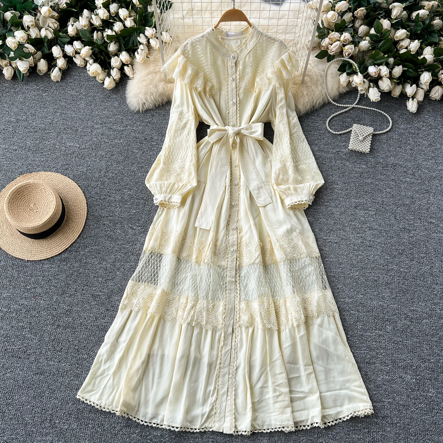 Женское Повседневное платье во французском стиле с воротником-стойкой и