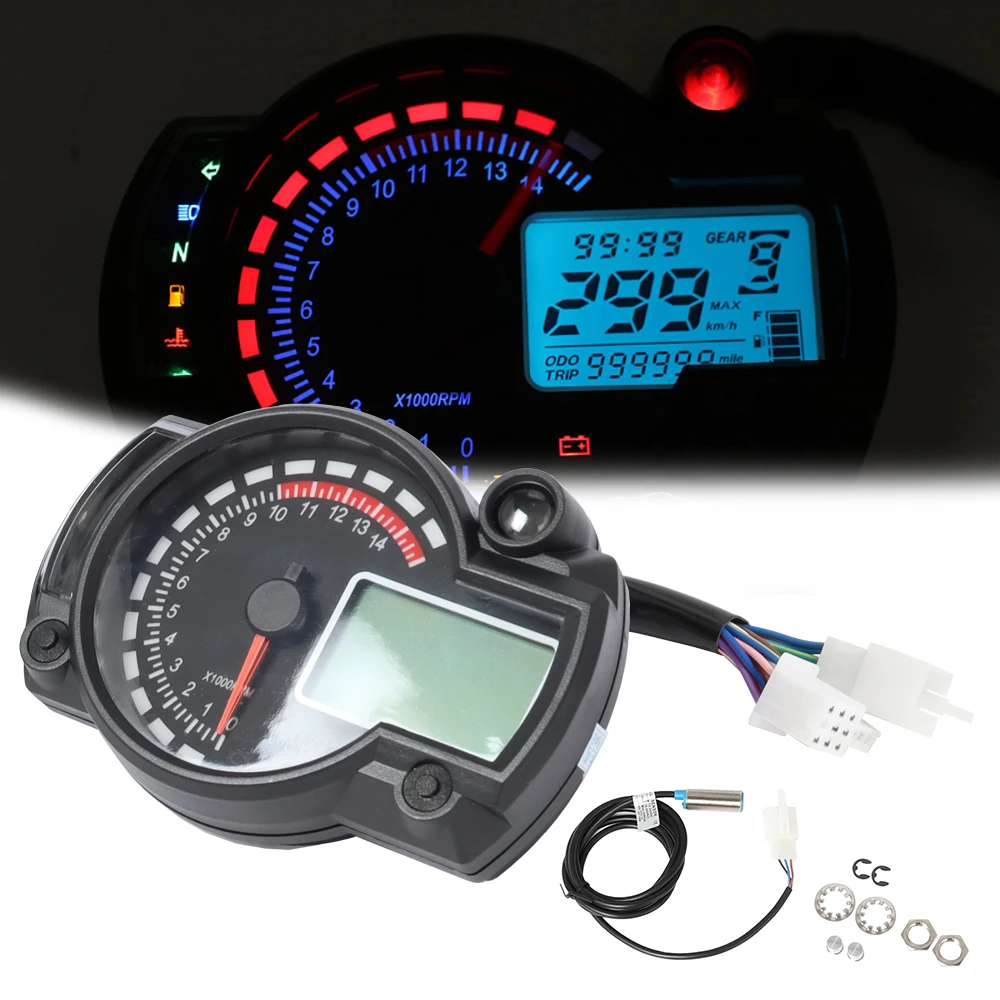 

Motorcycle Digital Dash Meter Speedometer Counter 7 Colors Dashboard Instrument Panel MAX 299KM/H LCD Odometer Tachometer