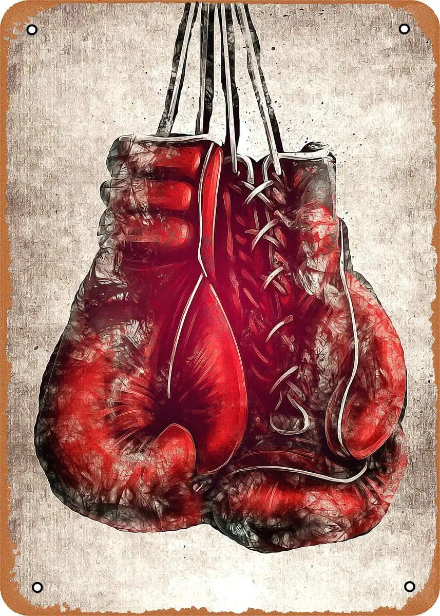 Vntage Look Metal Sgn - Fghter Poster Boxng Gloves 8 &quotX 12&quot Tn Plate Настенный декор
