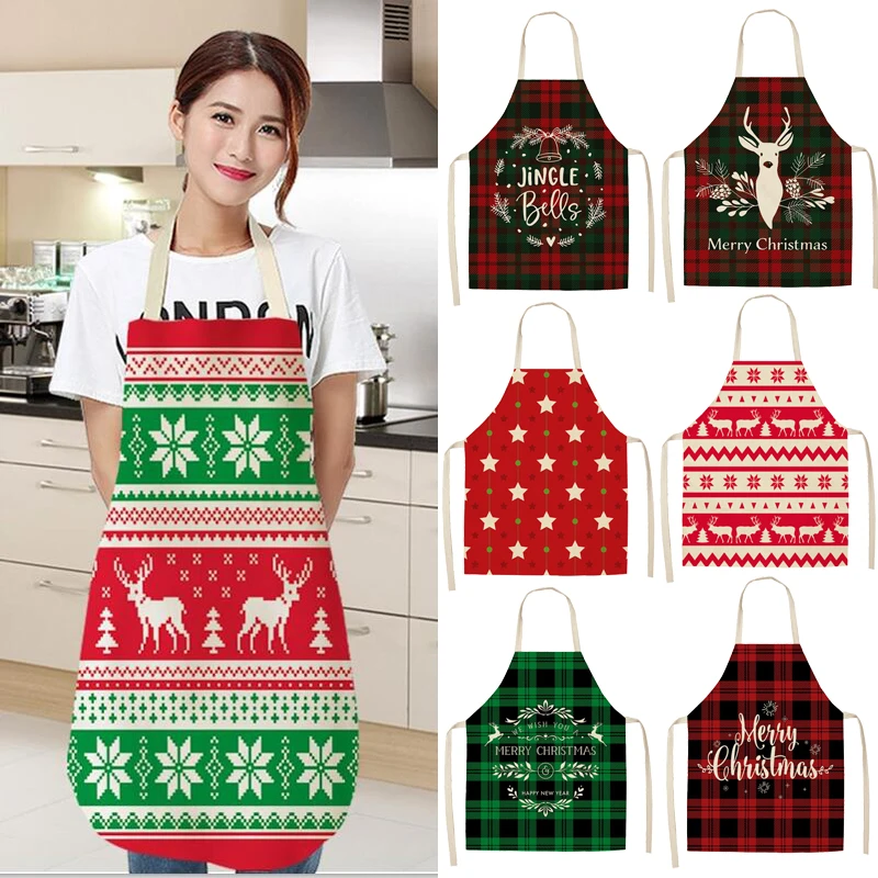 

Home Linen Plaid Christmas Apron Decoration Kitchen Restaurant Clean Apron Bakery Cafe Clean Accessories Delantal Cocina Tablier