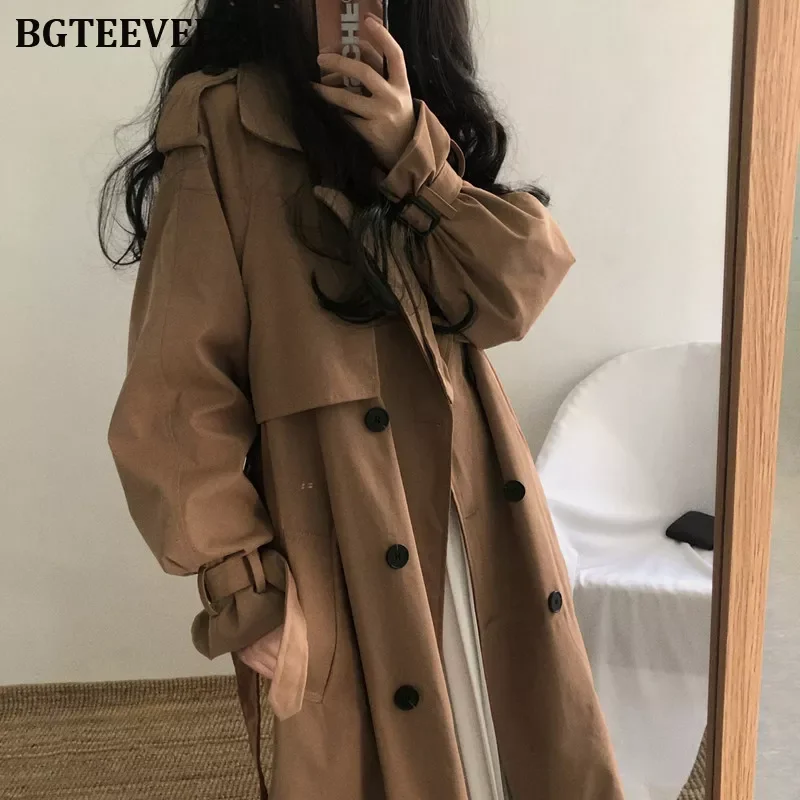 

Chic Women Trench Coat Casual Women's Long Outerwear Loose Overcoat Autumn Winter Fashion Double-breasted Windbreaker Femme