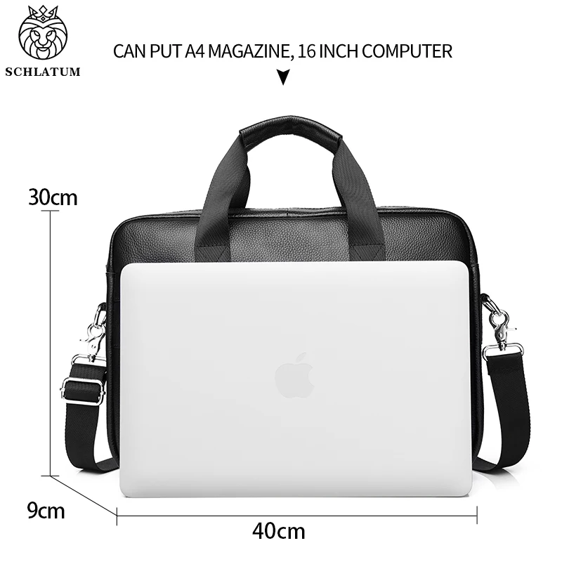 SCHLATUM 2022 Men's Genuine Leather  Briefcase Business Handbag Laptop 14-inchMessenger Bag Retro Fashion Crossbody Bag