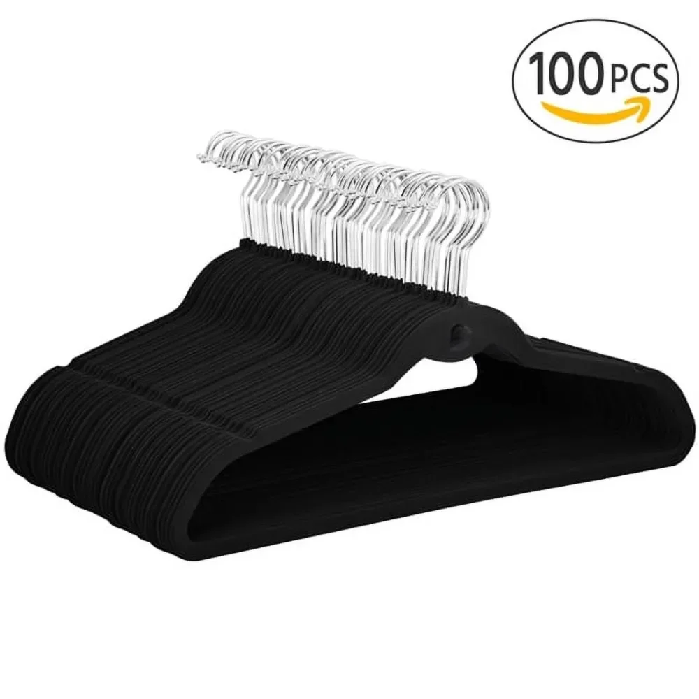 

Easyfashion Non Slip Velvet Clothing Hangers, 100 Pack, Black