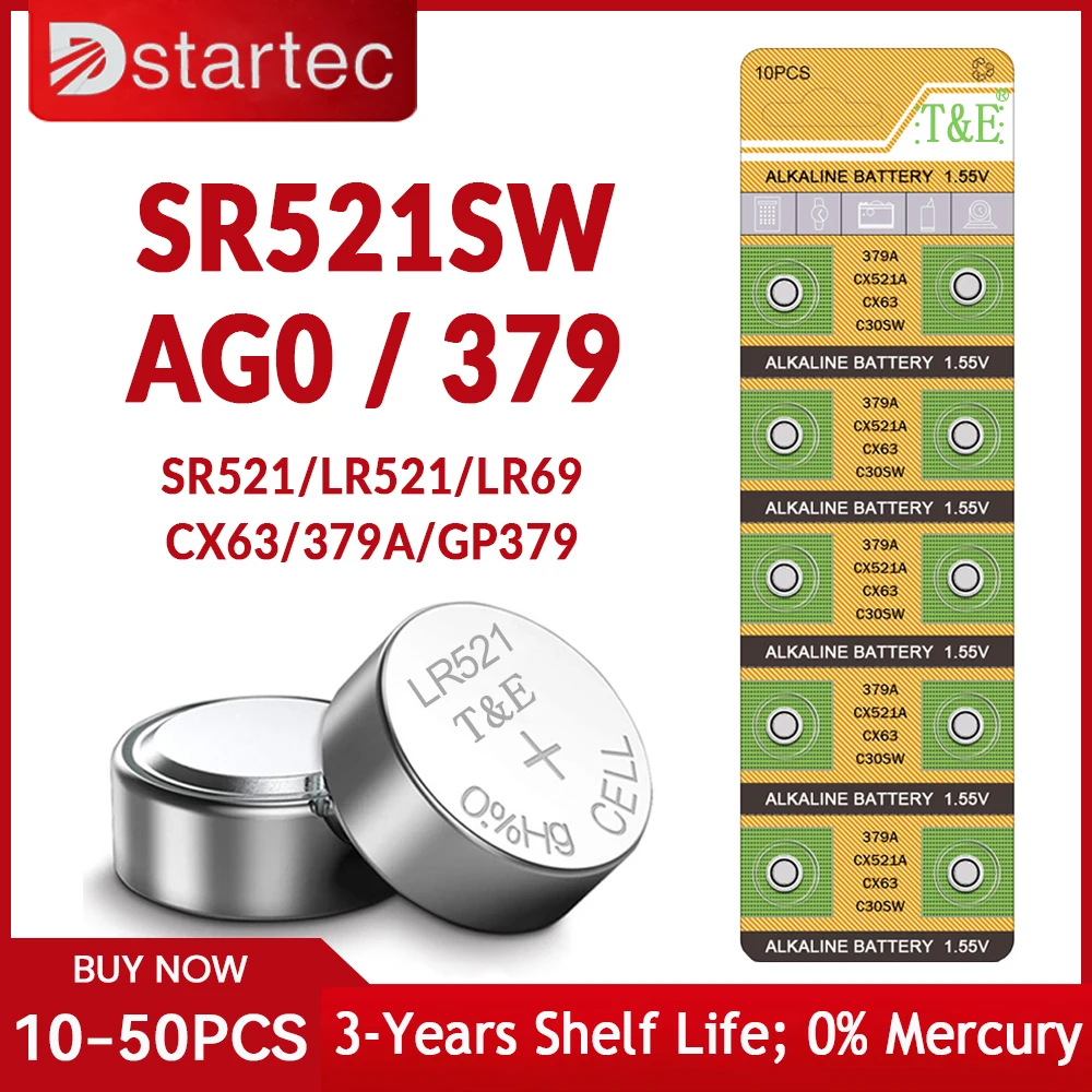 

NEW 10-50PCS AG0 379 SR63 LR69 LR521 379A 1.55V Button Batteries For Watch Toys Remote SR521SW D379 Cell Coin Alkaline Battery