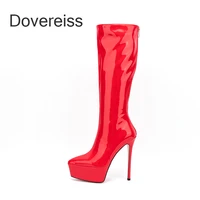 dovereiss 2022 fashion womens shoes waterproof winter new pointed toe sexy stilettos heels knee high boots big size 42 43 44 45