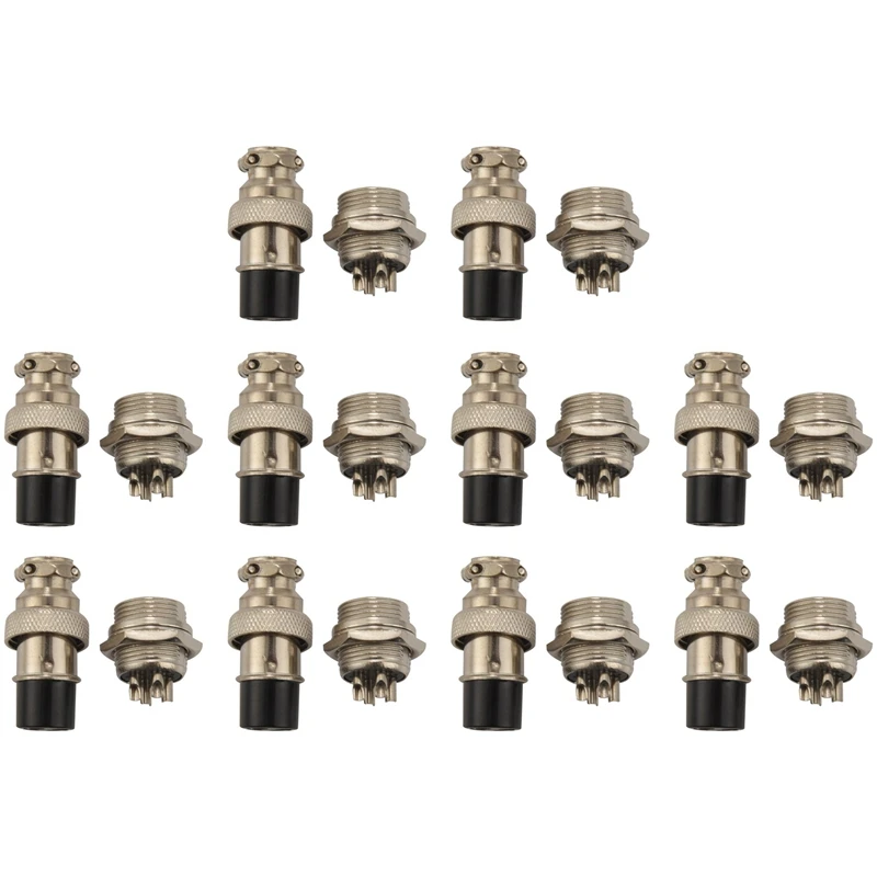 

4 Pin Metal Male Female Panel Connector 16Mm GX16-4 Silver Aviation Plug Of 10 Pcs