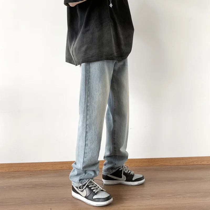 Summer Fashion Trends Thin Jeans for Men Straight Leg Denim Pants Teenage Slim Fit Distressed Floor Trousers Hip Hop Streetwear