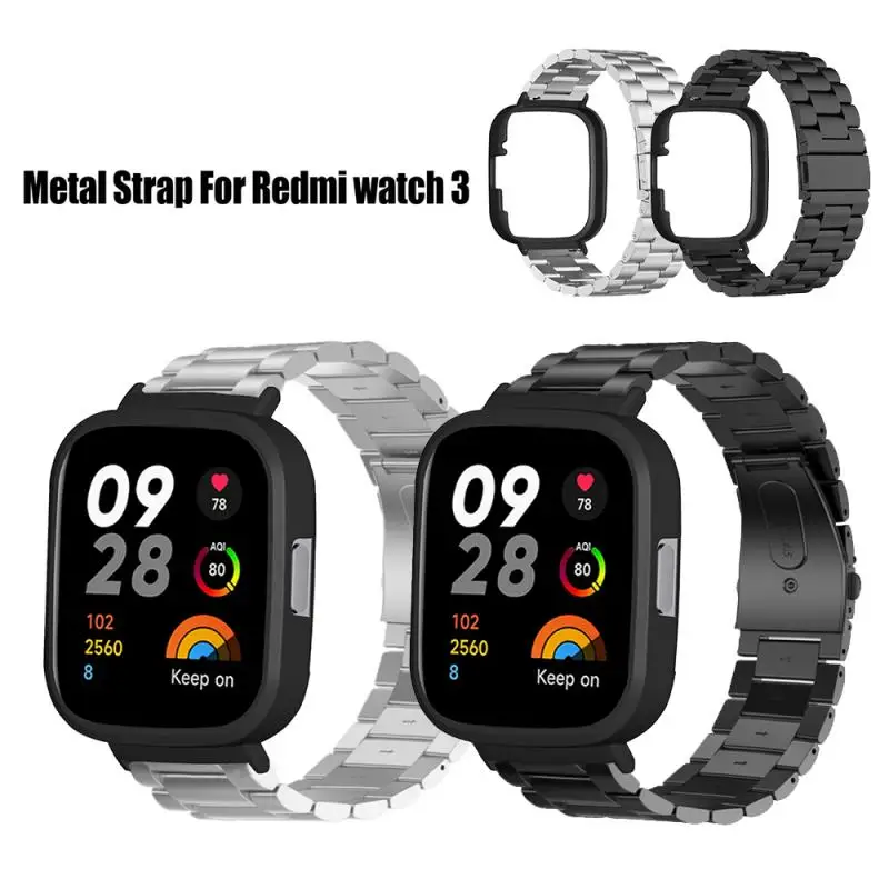 

For Redmi Watch 3 Protective Case Steel Strap Silver Men's Smart Watch Band Wristband Strap Two-in-one Watch Protective Case 1pc
