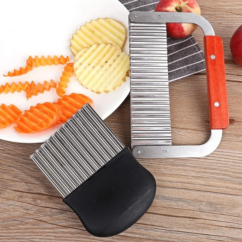 

Stainless Steel Potato Chip Slicer Dough Vegetable Fruit Crinkle Wavy Slicer Knife Potato Cutter Chopper French Fry Maker