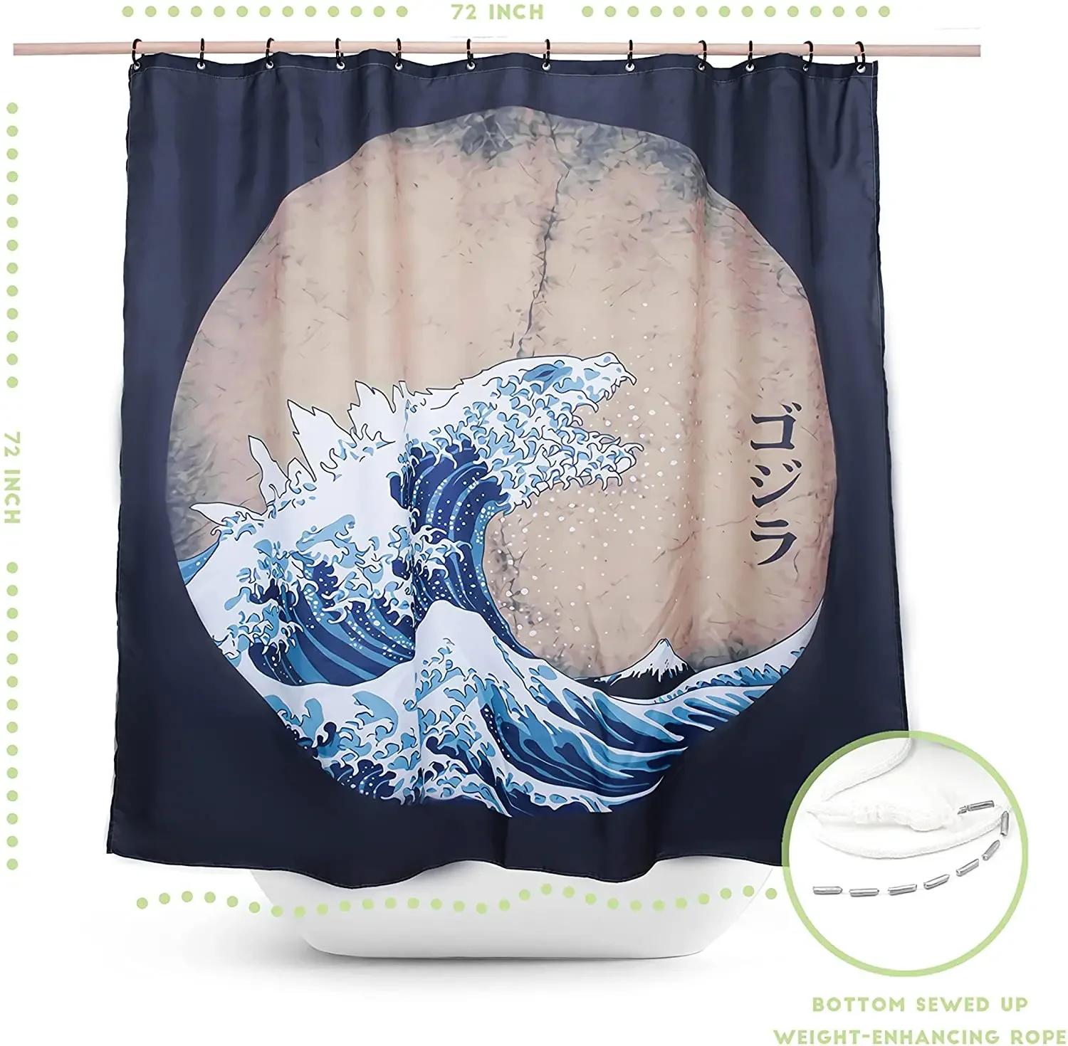 Водонепроницаемая занавеска для душа с крючками голубого цвета