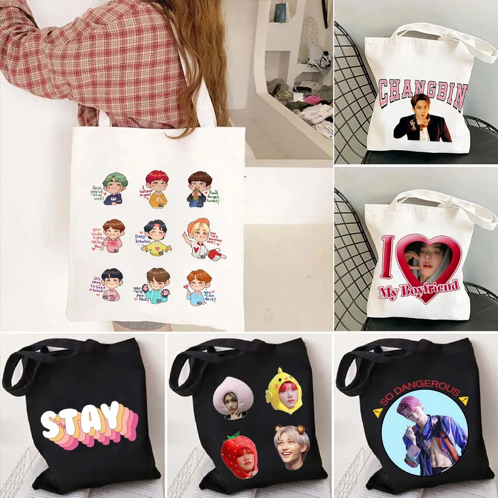 

ATEEZ Seoul Korean Style Ulzzang Ins Kpop Harajuku Fashion Stray Kids Shopping Canvas Tote Bag Shopper Fashion Shoulder Handbags
