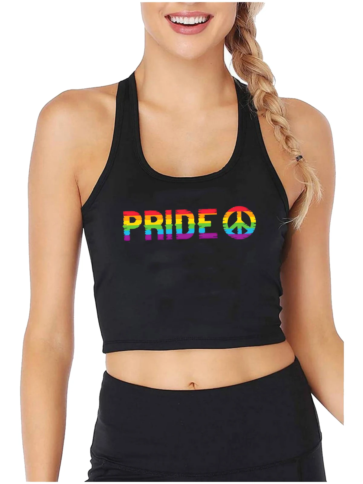 

Pride Month Symbol of Peace Graphic Sexy Slim Fit Crop Top LGBTQ Cotton Sports Tank Tops Bisexual Creative Rainbow Camisole