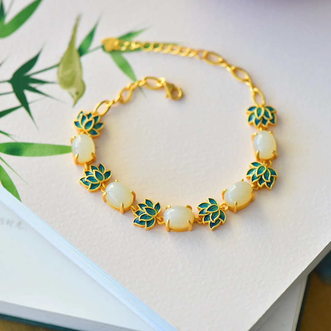 

Jade Lotus браслеты для женщин Шарм 925 серебряные браслеты мужские китайские натуральные ювелирные изделия Модные дизайнерские аксессуары драг...