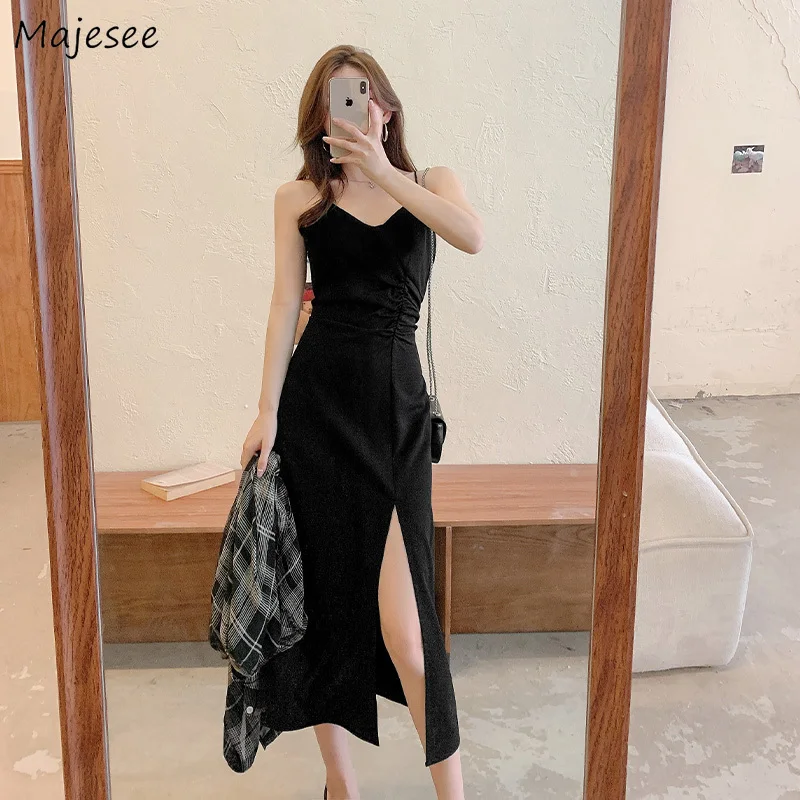 

Dress Women Hot Sale Mid-Calf Baggy Summer Sexy Female Vestidos Solid Popular Sleeveless Stylish V-Neck Design Party Holiday Ins