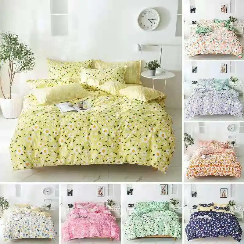 

4pcs Bedding Set Floral Printed Soft Sanding Duvet Cover Bed Sheet Pillowcase King Queen Double Size Bed Set