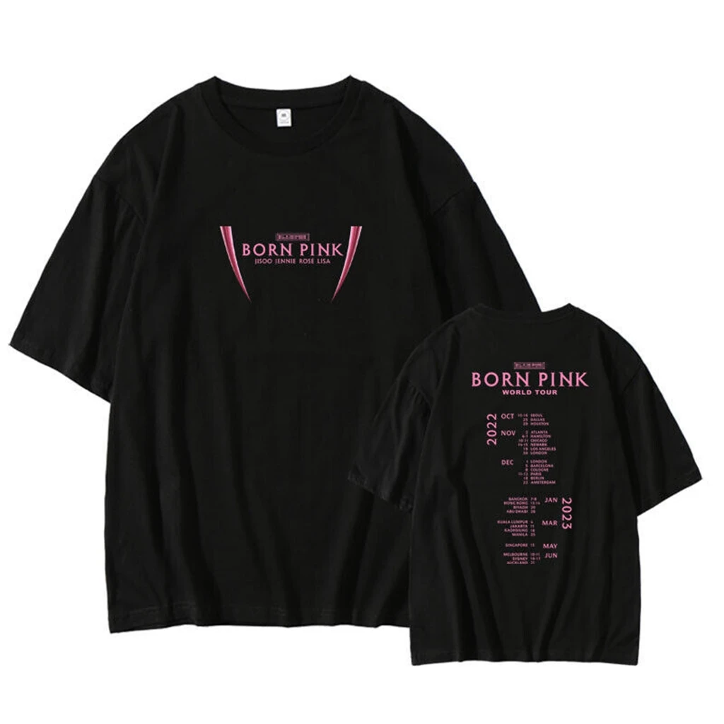 

2022-2023 Kpop Bpink Born Pink World Tour T-shirt Worn Ripped Out Flower Women Harajuku Summer Dark Style Fashion Casual Bp Tee