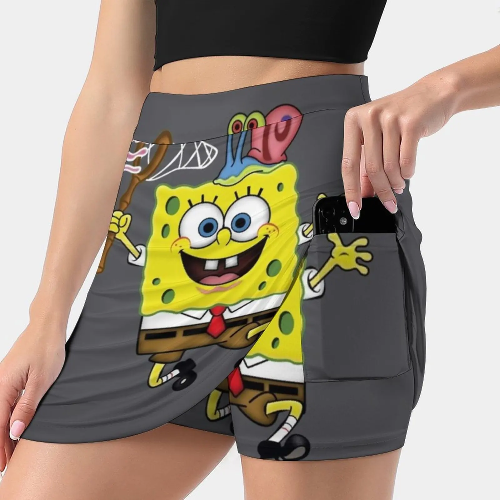 

Женская мини-юбка, трапециевидная юбка с карманами, губчатая юбка Патрика Сэнди, мистер крабс, планктон, Гари, улитка, питомец, морская звезд...