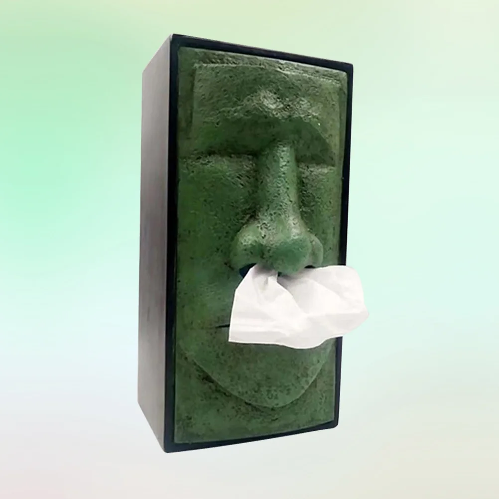 

Tissue Box Cover Resin Napkin Holders Moai Statue Figurine Decorative Storage Case for Living Room Bathroom