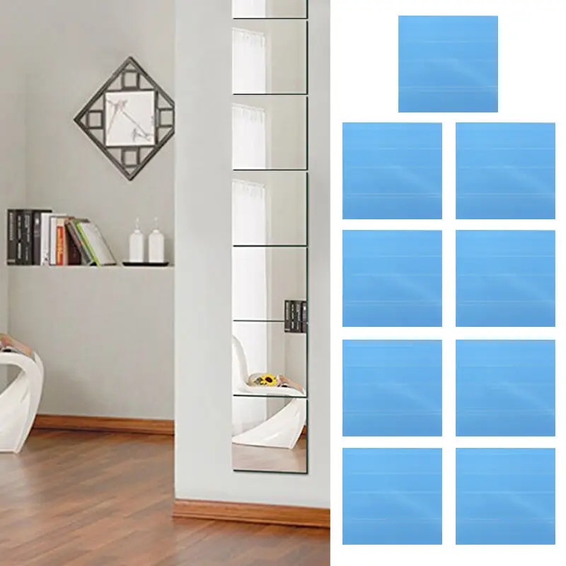 

9Pcs 15*15cm Mirror Wall Sticker Acrylic Square Mirror Tile Stickers Self-adhesive Sticker For Bedroom Bathroom Home Decor Mural