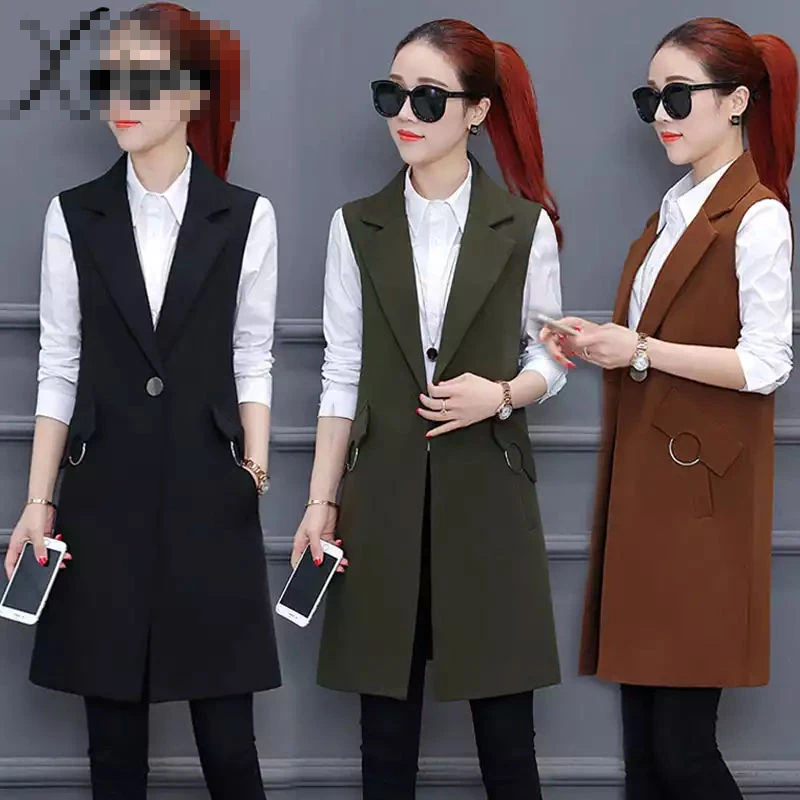 

New 2022 Spring Autumn Vest Middle-Aged Women Suit Collar Vest Jacket Womens Vintage Sleeveless Blazer Coat Female 5XL E272