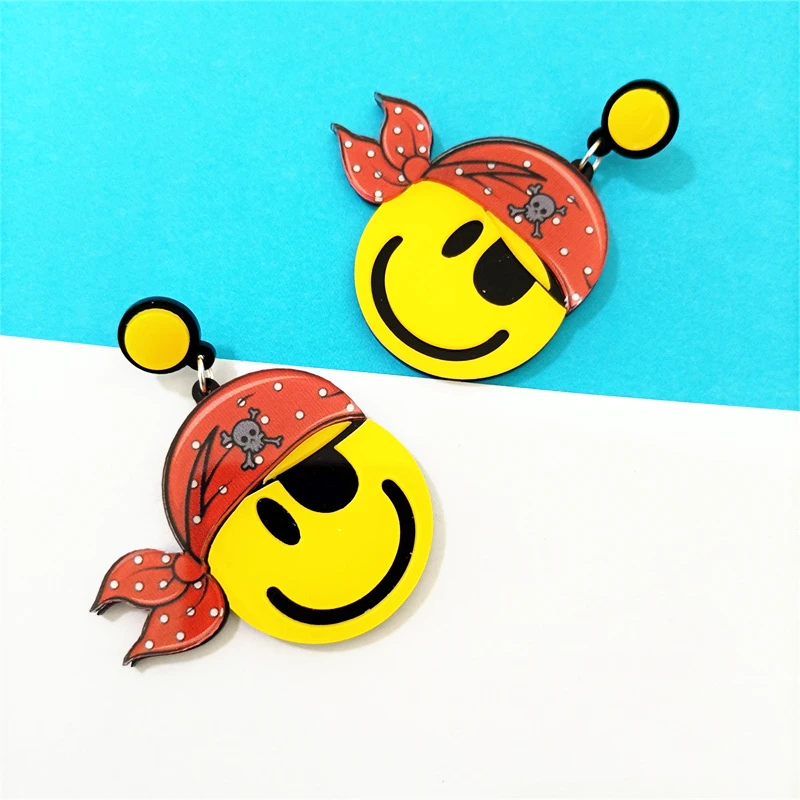 

KUGUYS Yellow Smile Face Drop Earrings for Women Red Pirate Turban Classic Cartoon Acrylic Jewelry Accessories