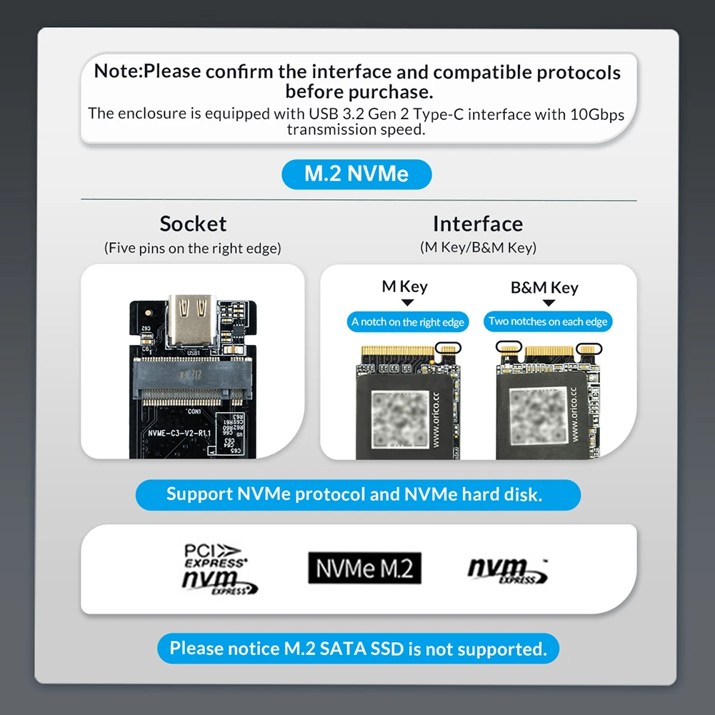 Корпус внешний M.2 NVMe для SSD-накопителя USB C 3 1 Gen 2 10 Гбит/с |