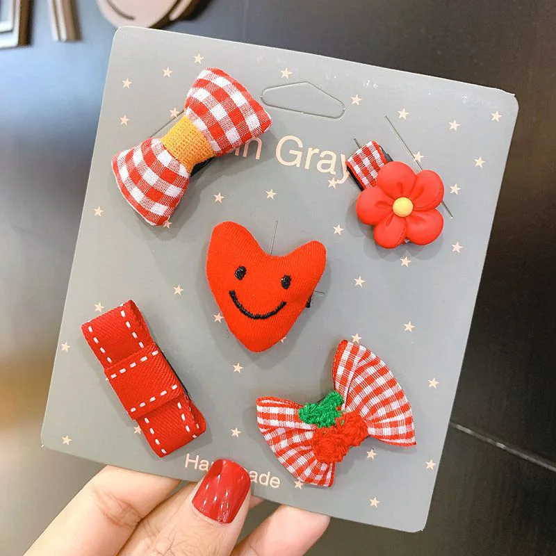 

5pcs Girl Bow Hair Clip Set Cartoon Bear Flower Hairpins Summer Sweet Children Headdress Ornament Baby Hair Accessories