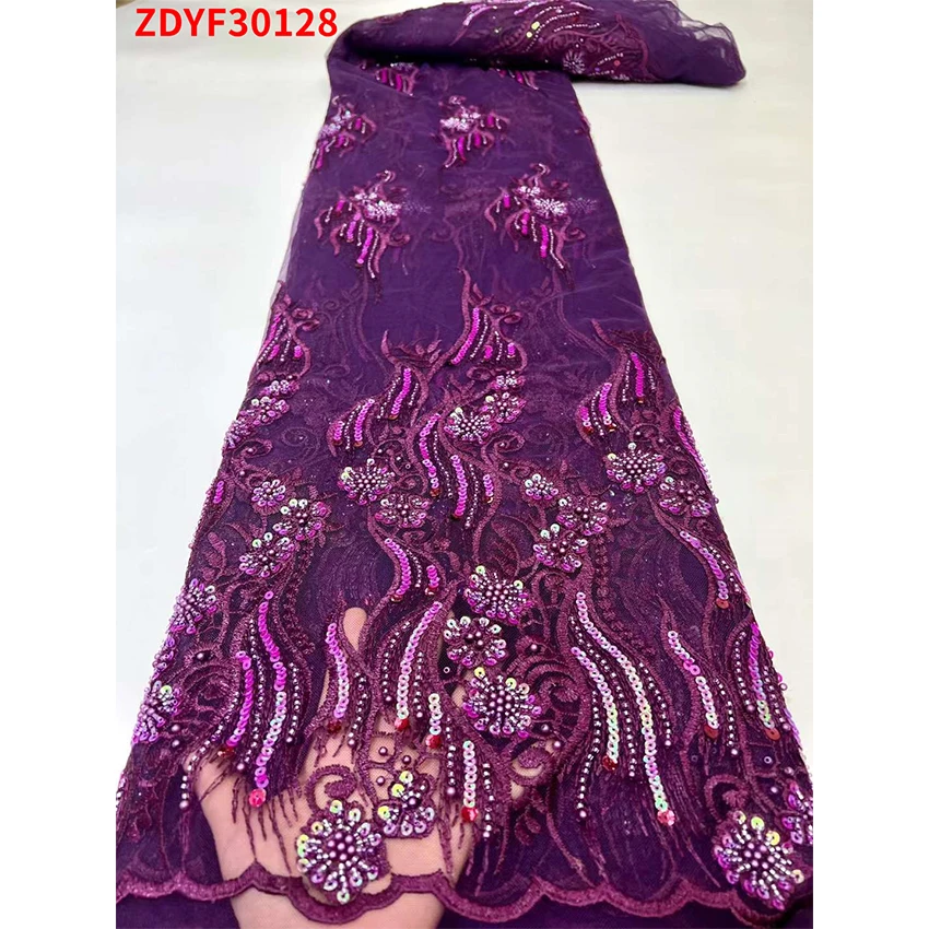 

Nice African Apparel Beaded embroidery Sequin Lace fabric Popular Handmade ​Ankara Tulle Net Eco-Friendly Cloth ZDYF30128