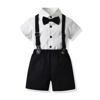 childrens clothing 2022 summer short sleeve white shirt boys bib shorts two piece korean performance costume set