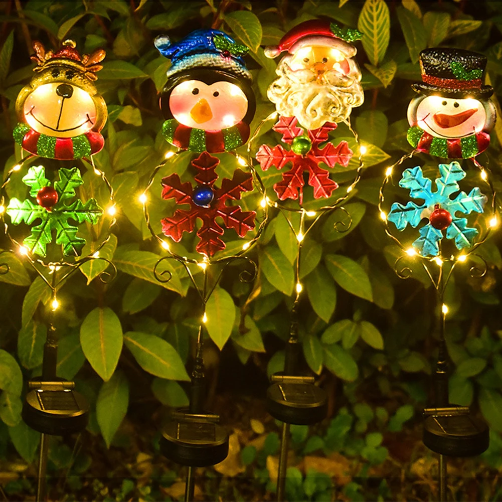 

Рождественские фонари для газона, внешние фонари для дорожек с питанием от солнечной энергии, подсветка с заглушкой, снежинка, снеговик, украшение для сада, ландшафта