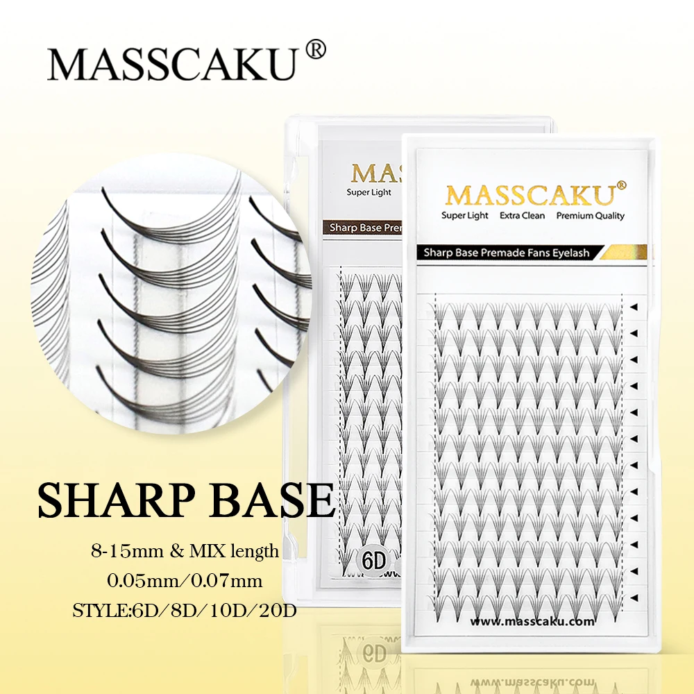 

MASSCAKU Handmade Premade Fans Sharp Narrow Stem 6D 8D 10D 20D Russian Volume Eyelash Extensions Thin Pointy Base Makeup cilios