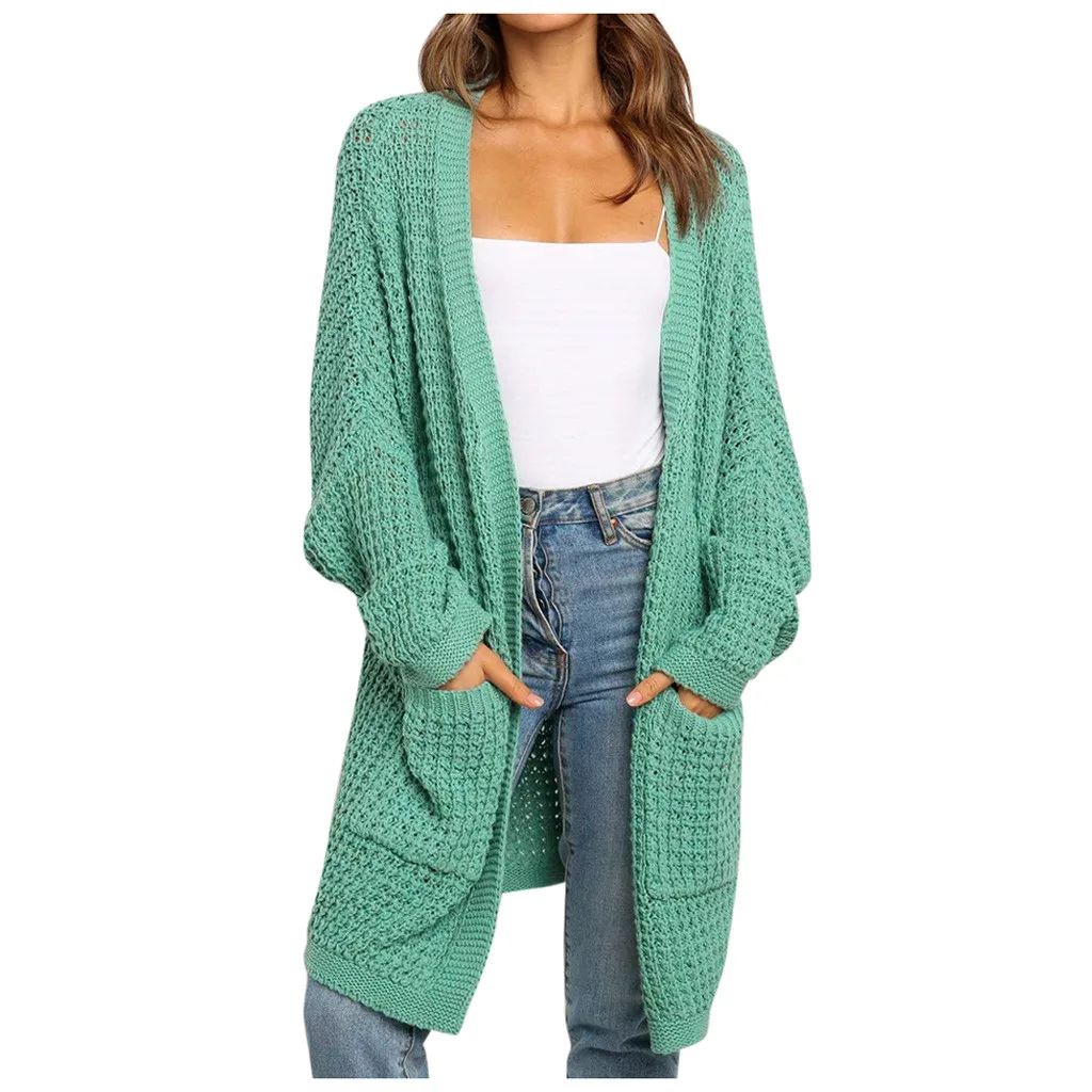 

2022 Women Sweater Cardigans Knitcoat V Neck Cardigans Sweaters Warm Knitwear Korean fashion Sueter Mujer Solid color Long coat